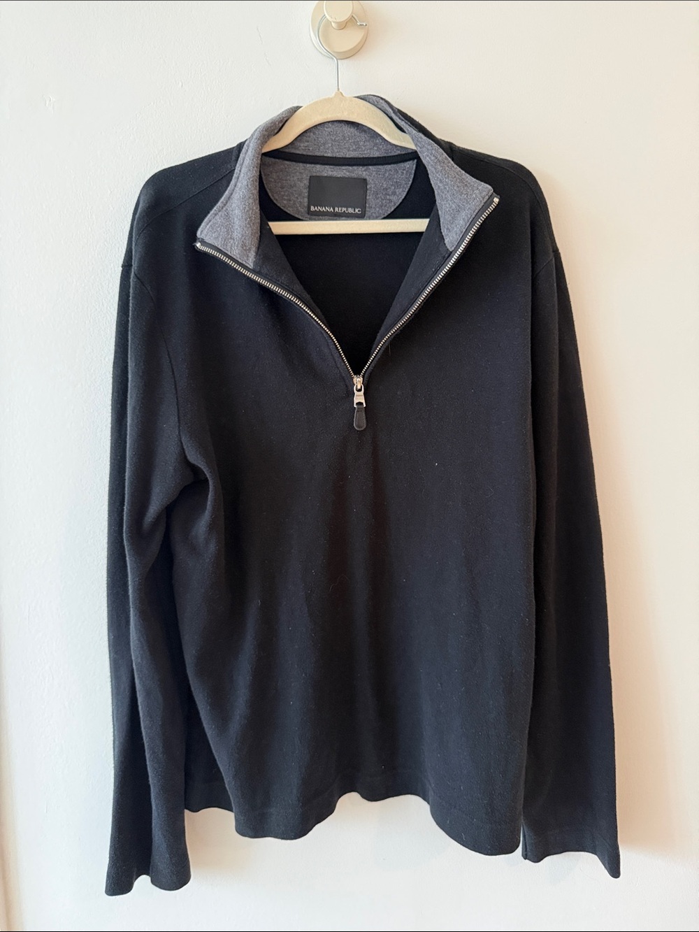 Banana Republic Men’s Black Half-Zip Sweater with Gray Collar